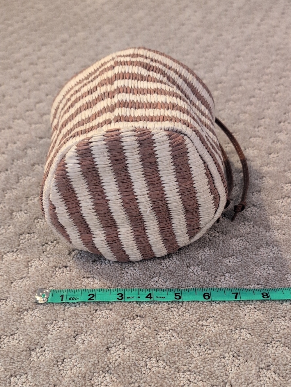 Ann Taylor Raffia, Leather Striped Bucket Bag drawstring Closure - Picture 6 of 12